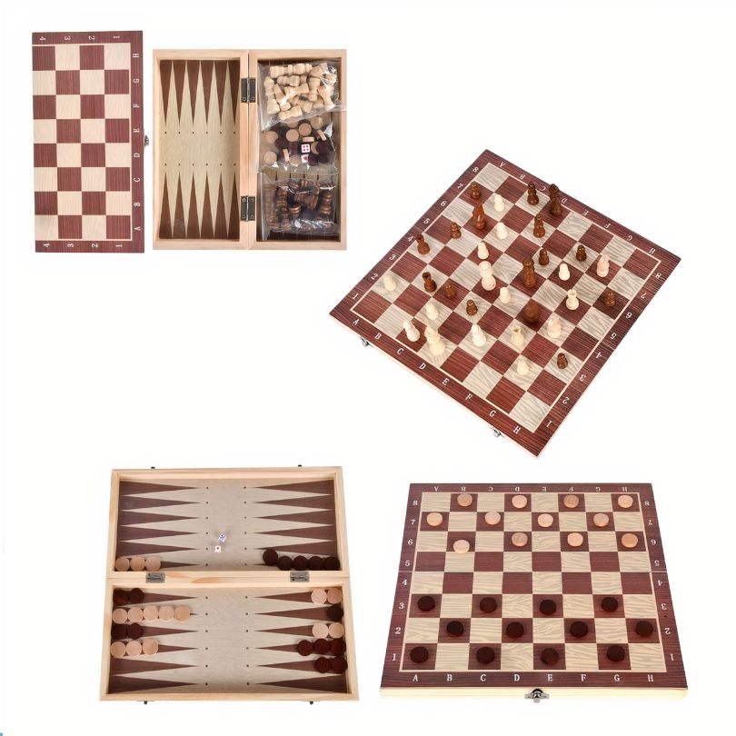Tabla de Joc 3IN1 Sah si Table, 39x19cm din Lemn