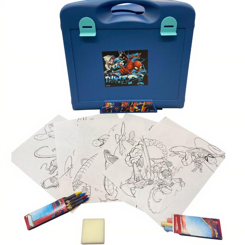 Tablita Portabila pentru Desenat Spiderman 33x33cm, cu Accesorii de Desenat Model Valiza