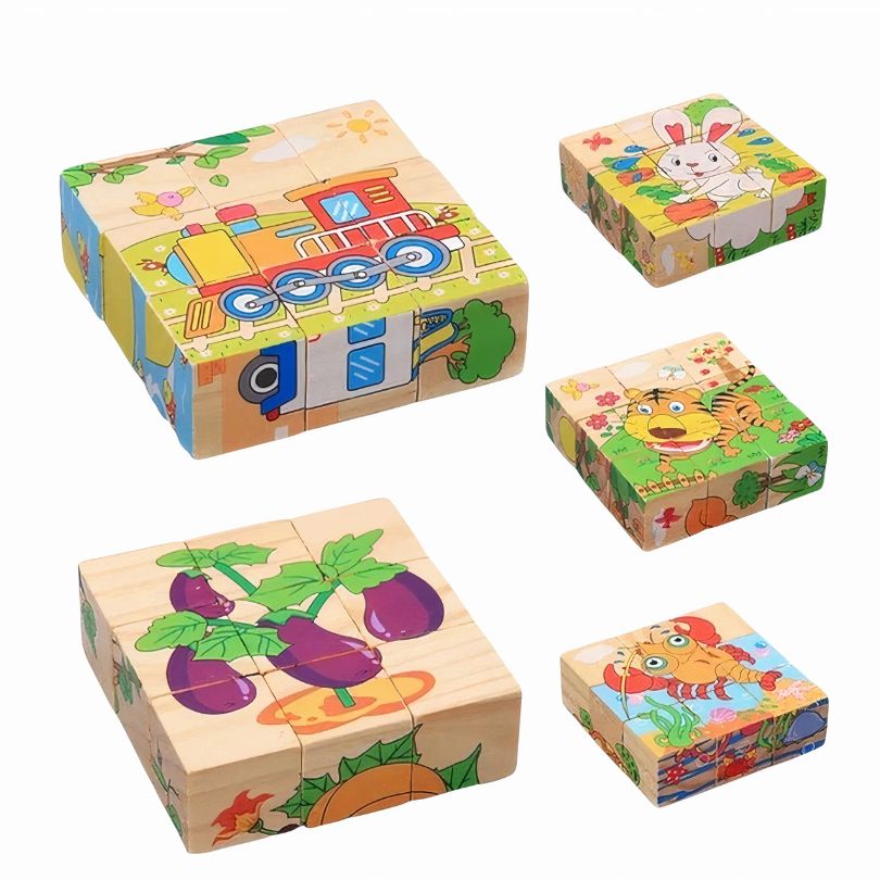 Puzzle Cuburi din Lemn 10x10x3cm pentru Copii 9pcs
