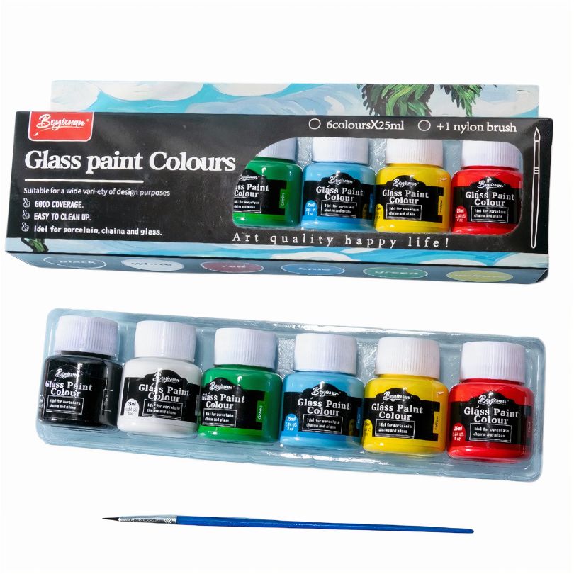 Acuarele la Borcan 25ml pe Sticla 6/set, Diferite Culori cu Pensula 15cm