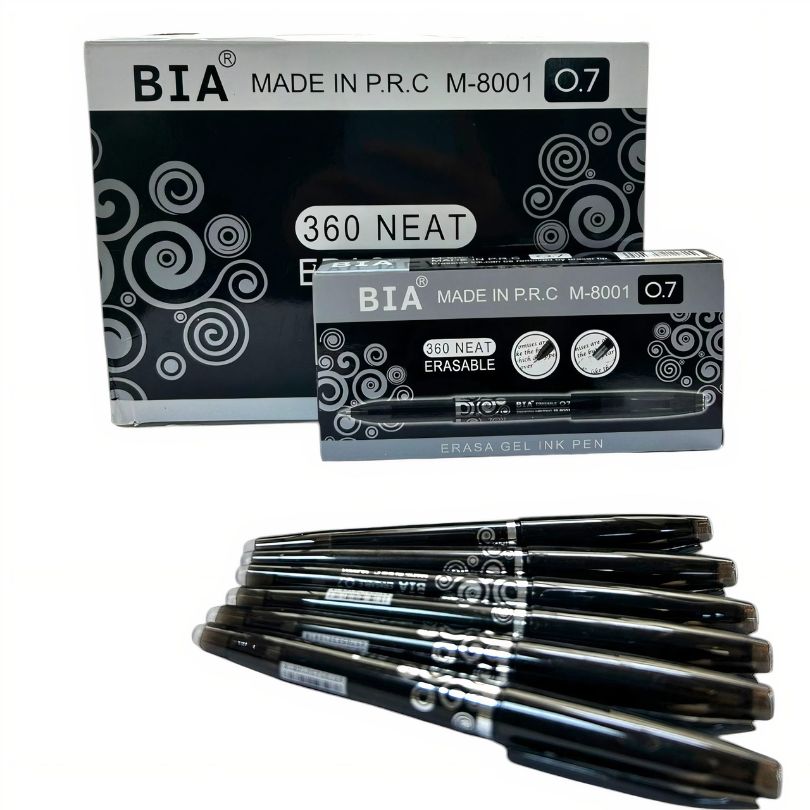 Pix Gel Bia 12/Set, Negru cu Guma de Sters