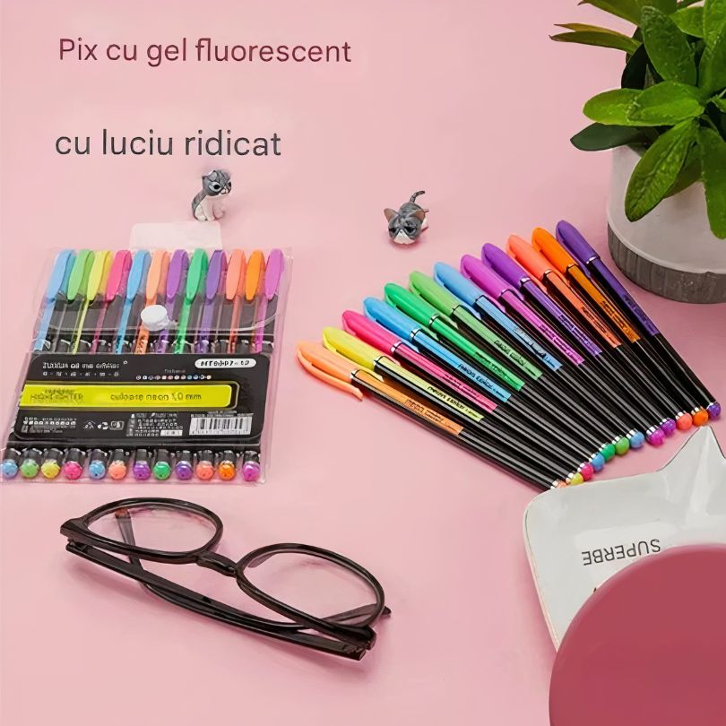 Pix cu Gel 8/Set, Fluorescent Colorat, 14 cm