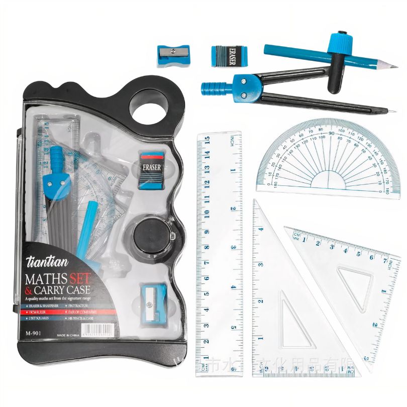 Trusa de Geometrie din Plastic, cu 7 Instrumete