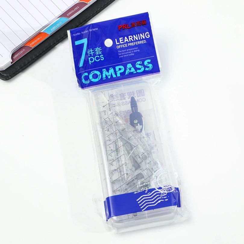 Trusa de Geometrie din Plastic cu 7 Instrumente