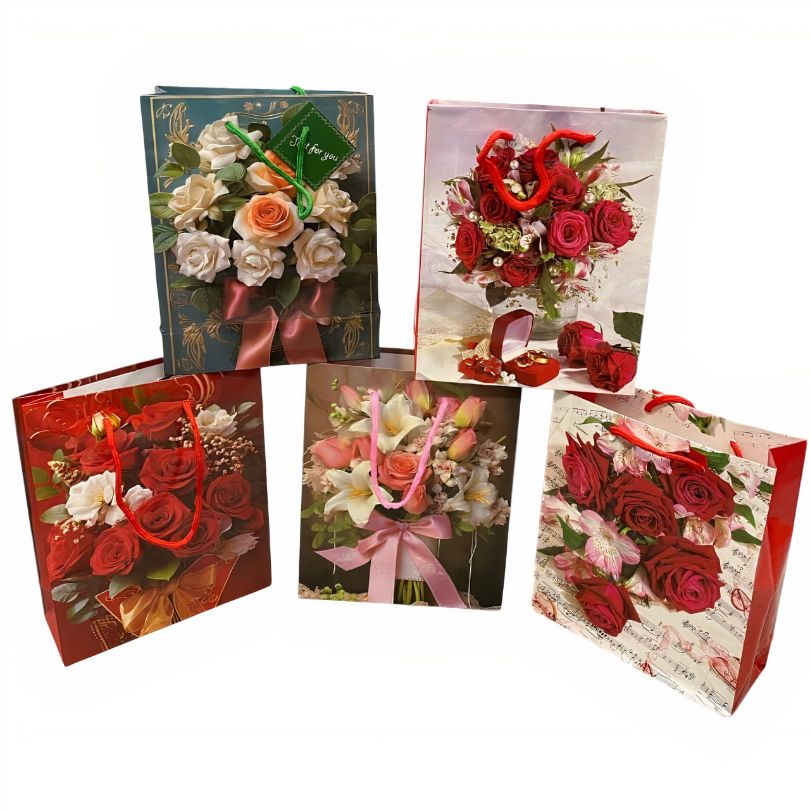 Pungi de Cadou 12/set, Diferite Modele Florale 18x22x7cm, Cartonate