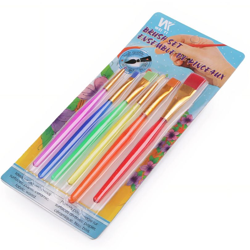 Set de 6 Pensule pentru Pictură – Diferite Modele, Mâner din Plastic, 14 cm, Colorate