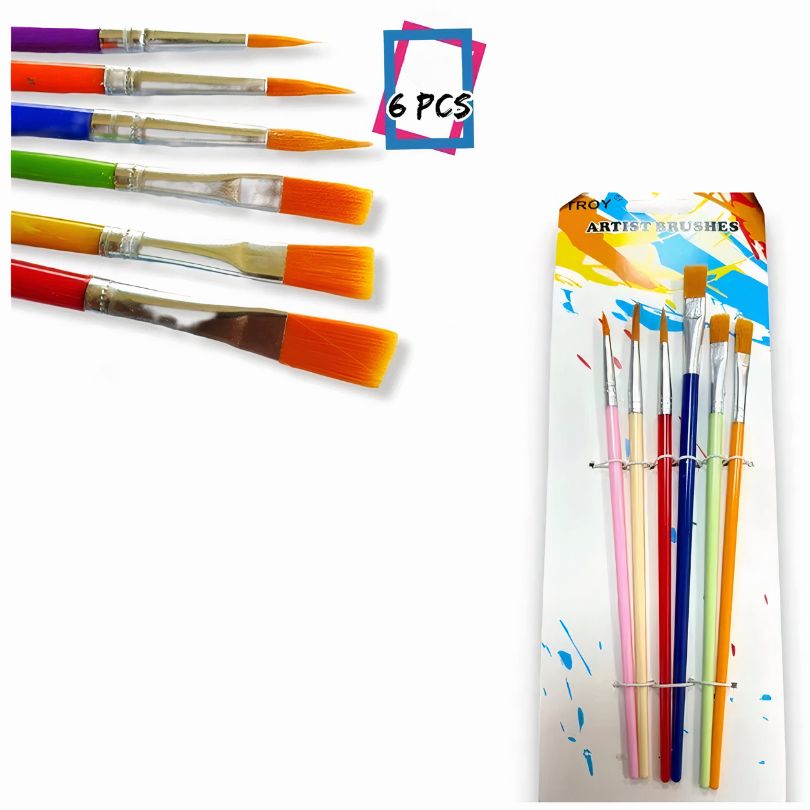 Set 6 pensule cu mânere din plastic colorat