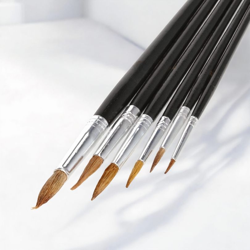 Pensule Subtiri pentru Pictura 6/set cu Maner din Lemn, cu Diferite Dimensiuni