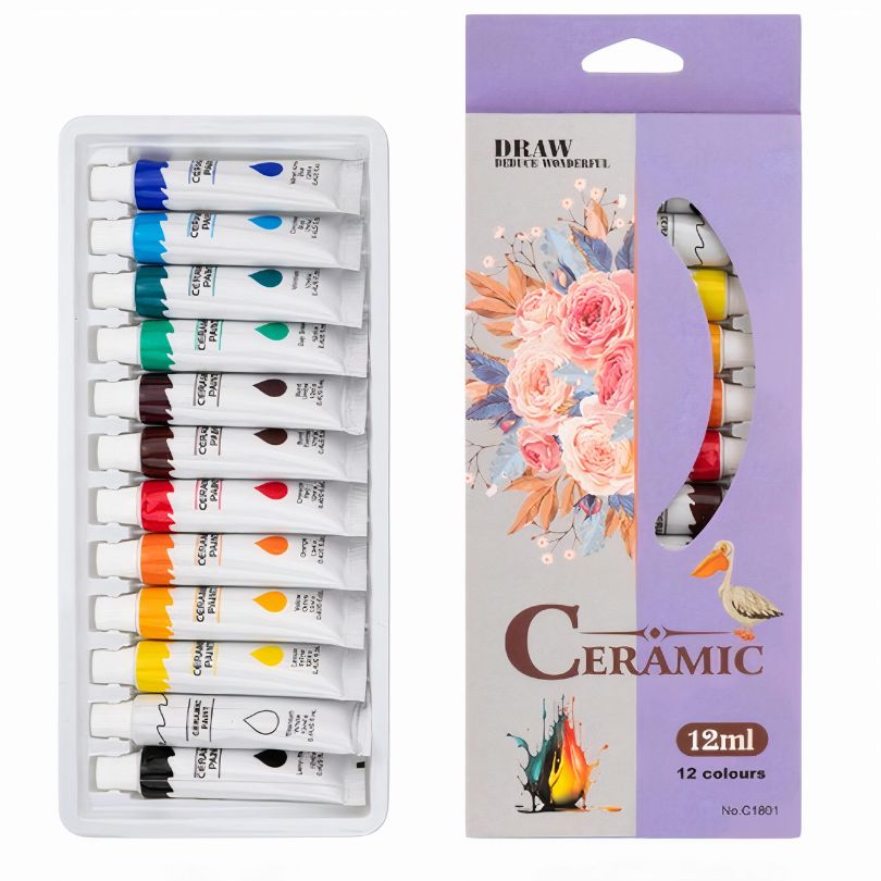 Tempera Acuarele la Tub pentru Ceramica 12ml pe Baza de Ulei 12/set, Diferite Culori
