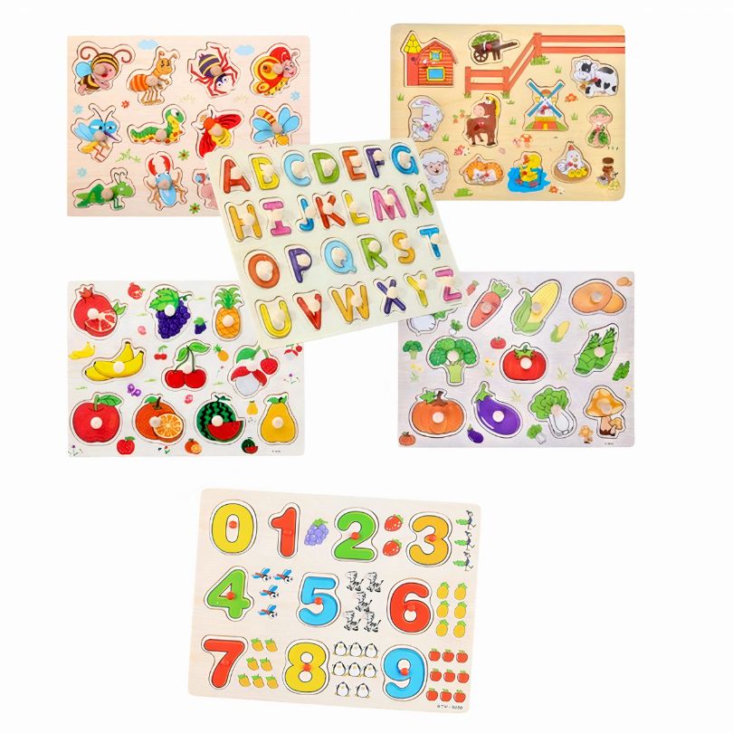 Puzzle Educativ pentru Copii 29x22cm cu Cifre si Insecte 6cm cu Maner, Diferite Culori
