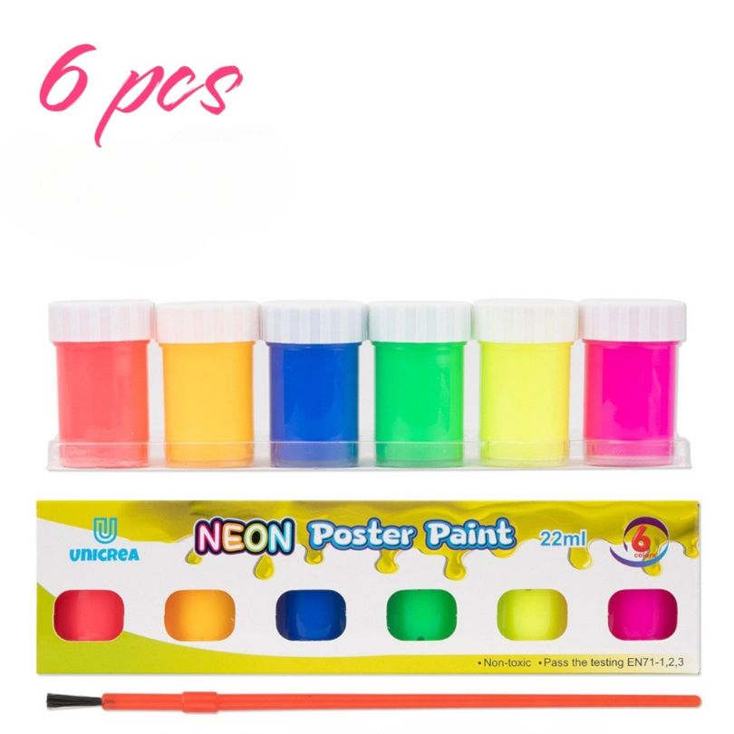 Acuarele la Borcan 22ml Neon 6/set, Diferite Culori cu Pensula
