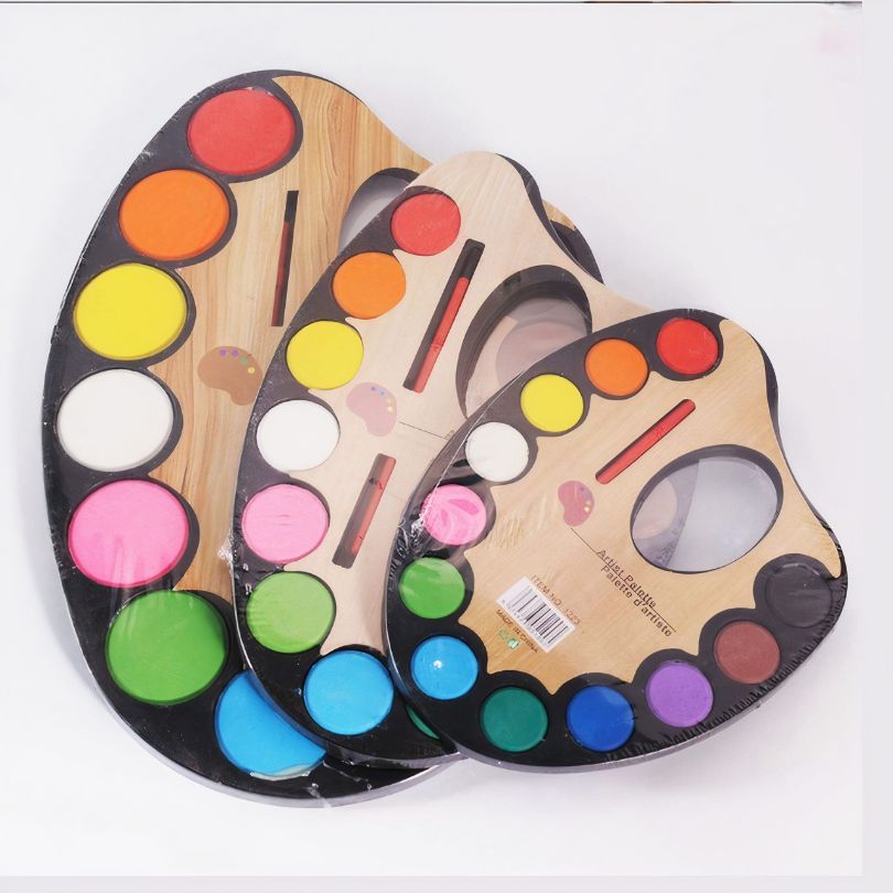 Paleta Acuarele din Plastic 17x12x13cm, Tip Pastila Mica 12 Culori cu Pensula 13cm