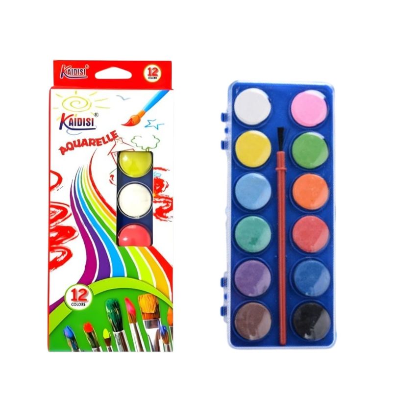 Acuarele pe Baza de Apa 12 Culori cu Pensula 12cm, Tip Pastila Mica