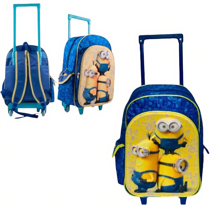 Ghiozdan pentru Copii 43x30x15cm Troler, cu 2 Fermoare 5D Minions
