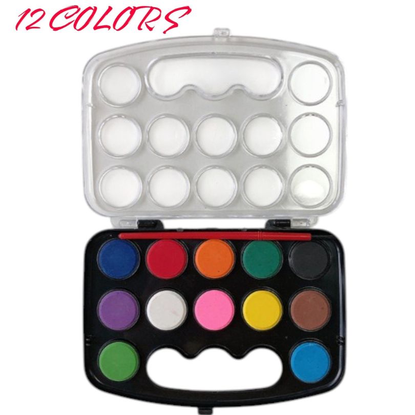 Acuarele pe Baza de Apa 12 Culori cu Pensula 12cm, Tip Pastila Mica